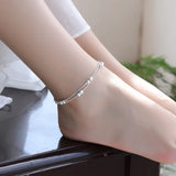 Flyshadow Sterling Silver Color Stamp Anklets For Women Foot Leg Chain Link Bracelet Double Layers Beach Accessories Fashion Jewelry