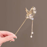 Flyshadow Vintage Chinese Style Hair Stick Tassels Pearls Hairpins Elegant Butterfly Flower Hair Pins Clip Summer Accessories Gifts