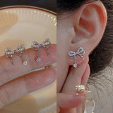 Flyshadow Trend Elegant Stainless Steel Bowknot Zircon Small Studs Earring Korea Charm Chic Women Crystal Piercings Jewelry for Teens