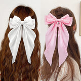 Flyshadow 2Pcs/Set Elegant Bow Ribbon Hair Clip Women Fashion Solid Bowknot Satin Hairpin Barrettes Girls Ponytail Clip Hair Accessories