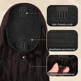 Flyshadow Long Curly Wavy Ponytail Hair Extension for Women Natural Synthetic Drawstring Ponytail Hairpieces Burgundy Blond Fake Pony Tail