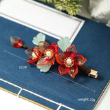 Flyshadow 1 Pcs Red Flower Crystal Pearls Hair Clips Vintage Chinese Style Hairpins Jewelry Women Girls Hanfu Dress Headpieces