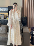 Flyshadow Woman French Elegant Midi Dress Even Party Long Sleeve Fairy Dress Female Print One Piece Dress Korean Fashion 2024 New Chic