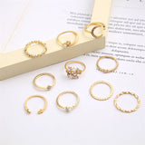 Flyshadow Bohemian Gold Color Chain Rings Set For Women Fashion Boho Coin Snake Moon Rings Party Trend Jewelry Gift