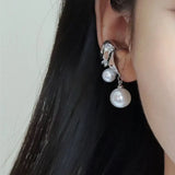 Flyshadow Fashion Trend Pearl Zircon Ear Clip Without Ear Holes Female Niche Design High Sense Earrings Temperament Earrings Ear Bone Clip