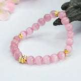 Flyshadow Charming Pink Crystal Bracelet for Womne Peach Blossom Cat Eye Stone Beads Tennis Bracelet Fashion Jewelry Sweet Girls Accessory