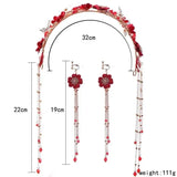 Flyshadow New Red Flower Bridal Barrettes Red Beaded Tassel Hair Clips Back Head Wedding Headdress Earrings Jewelry Set Accessories