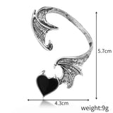 Flyshadow Punk Gothic Elf Ear Cuff Earring Dark Heart Ear Clip No Piercing Earrings Women Metal Ancient Silver Color Earcuff Party Jewelry