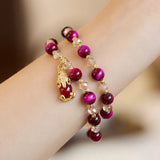 Flyshadow Women's Red Tiger Eye Bracelet with Stone Charms Double chain high Quality Fashion Jewelry Enhance Your Luck and Confidence