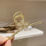 Flyshadow Women Bling Fashion Korean Elegant Metal Flower Hair Clip Back Spoon Elegant Grab Shark Clip High End Hairpin Clip Headwear