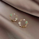 Flyshadow Korean Round Stud Earring Pink Green Crystal Stud for Women Design Classic Sweet Flower Cirlce Jewelry Weeding Fashion Brincos