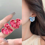 Flyshadow Metal Flowers Crystal Oil Dripping Earrings European American Style Personalized Fashion Stud Earrings Girls Travel Accessories