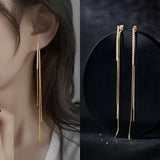 Flyshadow Simple High-Grade Long Chain Tassel Drop Earrings for Women Dangle Earring Gold Silver Color Piercing Line Trendy Ear Gifts