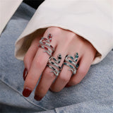 Flyshadow Red Green Black Drop Glaze Punk Snake Rings for Women Men Retro Silver Color Open Adjustable Finger Rings Fashion Female Jewelry