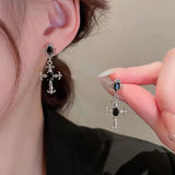 Flyshadow Gothic Cross Black Drill Drop Earrings Women Punk Halloween Jewellery Creativity Fashion Gorgeous Statement Jewelry Girl Gifts