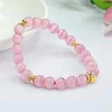 Flyshadow Charming Pink Crystal Bracelet for Womne Peach Blossom Cat Eye Stone Beads Tennis Bracelet Fashion Jewelry Sweet Girls Accessory