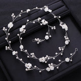 Flyshadow Silver Gold Color Pearl Flower Hair Vine Band Headband For Women Party Queen Bridal Wedding Hair Accessories Jewelry Vine Band