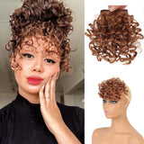 Flyshadow Synthetic Curly Bangs for Women Afro Puff Kinky Curly Bangs Clip In Hairpieces Natural Style Heat Resistant Fiber Hair Extension