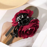 Flyshadow 11cm Multi-petal Flower Bead Hair Crab Claws For Women Wine Red Black Hairpin Hair Clips Girls Fashion Ponytail Accessories