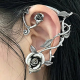 Flyshadow Punk Gothic Elf Ear Cuff Earring Dark Heart Ear Clip No Piercing Earrings Women Metal Ancient Silver Color Earcuff Party Jewelry