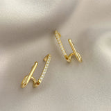 Flyshadow New Design Irregular U-shaped Gold Color Earrings for Woman Korean Crystal Fashion Jewelry Unusual Accessories Girls