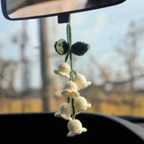 Flyshadow Car Interior Hanging Accessories Cute Car Accessories Bellflower Hand Knitted Car Pendant Rear View Mirror Accessories Hanging