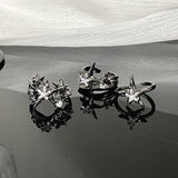 Flyshadow Punk Gothic Metal Zircon Star Black Ring for Women Vintage Irregular Adjustable Rings Grunge Jewelry Accessories