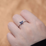 Flyshadow Original Sapphire Zirconia Butterfly Flower 14k Yellow Gold Plated Ring for women