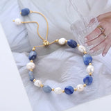 Flyshadow New Baroque Pearl Bracelet Ethnic Style with Natural Freshwater Irregular Shape Blue Beaded Fashion Jewelry for Women Free Ship