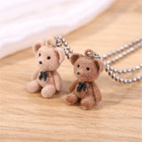 Flyshadow Cute Plush Bear Pendant Necklace for Girls Women Korean Fashion Bear Long Sweater Neck Chain Necklaces Collar Jewelry