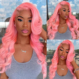 Flyshadow Pink Lace Front Wig Human Hair 13x4 13x6 Hd Lace Frontal Wig Brazilian 613 Colored Body Wave Lace Front Wigs For Black Women