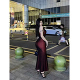 Flyshadow Sexy Luxury Woman Evening Dress Red Mesh Elegant Party Bodycon Dresses Maxi Dress Gothic Chic Female Night Club Outfits