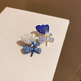 Flyshadow White Blue Painting Leaf Flower Earrings for Women New Chic Jewelry Personality Asymmetric New Needle Korean Style