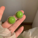 Flyshadow Trendy Green Round Stud Earrings for Women Party Classic Jewelry Golden Color Geometry Beans Shape Earrings