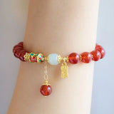 Flyshadow Natural Red Agate Bracelet with Lucky Charm Pendant Beautiful Hetian Jade Crystal Beads Causal Jewelry Luxury Hand Accessories