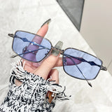 Flyshadow Rectangle Sunglasses Vintage Metal Glasses Frame Women Clear Shades Luxury New Blue Lens Sun Glasses Men Square Eyewear Uv400