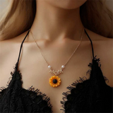 Flyshadow Pearl Sunflower Pendant Necklaces Fashion Jewelry Cute Leaves Plant Choker Necklaces for Women Lady Girl Charm Gift