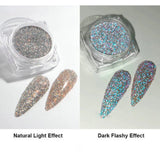 Flyshadow 1Box Silver Laser Semi-Solid Magic-Mirror Nail Powder Metallic Holographic Glitter Mirror Nails Dust Gel Polish Chrome Decoratio