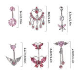 Flyshadow Fashion Pink Zircon Belly Button Rings For Women Girls Piercing Navel Ring Bar Drop Dangle Body Belly Navel Fashion Body Jewelry