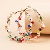 Flyshadow Random Colorful Crystal Hoop Earrings for Women New Fashion Big Round Circle Statement Earrings Wedding Party Bohemian Jewelry