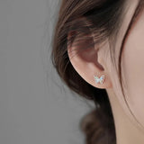 Flyshadow Korean Cute Hollow Butterfly Earrings for Women Exquisite Colorful Zircon Small Stud Earrings Girls Aesthetics Jewelry