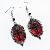 Flyshadow Gothic Vampire Cross Cameo Earrings For Women Girl Pagan Witch Jewelry Accessories Vintage Blood Black Cross Pendant Ear Hooks