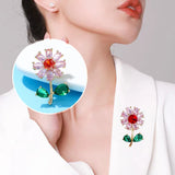 Flyshadow Sunflower Brooch Metal Enamel Floral Plant Pin Badge Girl Imitation Rhinestone Neckline Jewelry Ornament Party Gift Accessories