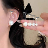 Flyshadow Korean Elegant White Glossy Pearl Stud Earrings For Women Exquisite Simple Imitation Pearl Round Earring Wedding Party Jewelry