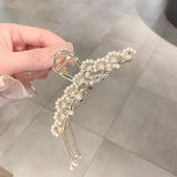 Flyshadow Women's Fashion Hair Clip Pearl Fan Tassel Back of Head Butterfly Clips Fashion Hair Accessories for Women Creative Gifts