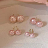 Flyshadow 2024 New Trendy Pink Pearl Stud Earrings for Women Elegant Imitation Pearl Round Earring Wedding Party Jewelry 10/12/14/16mm