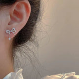 Flyshadow Trend Elegant Stainless Steel Bowknot Zircon Small Studs Earring Korea Charm Chic Women Crystal Piercings Jewelry for Teens