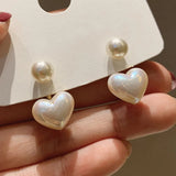 Flyshadow Elegant Imitation Pearl Heart Drop Earrings for Women Wedding Party Sweet Jewelry 2 in 1 Round Charms Temperament Dangle Earring