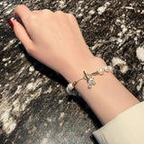 Flyshadow Elegant Baroque Pearl String Bracelet For Woman Luxury Zircon Bee Pendant Bracelet Fashion Girl's Sweet Jewelry