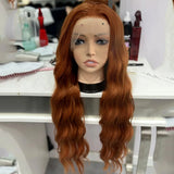 Flyshadow Orange Long Natural Wavy Synthetic Lace Wigs Long Body Wave Lace Hair Frontal Lace Wigs For Women Heat Resistant Cosplay Daily